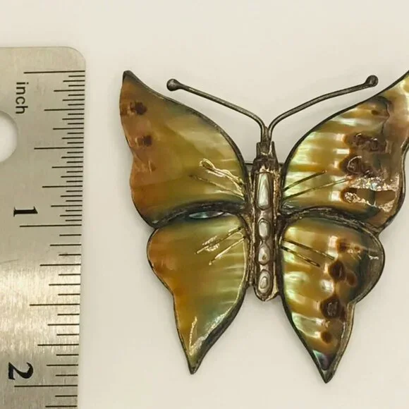 Vintage Sterling Silver and Abalone Shell Butterfly Brooch - Picture 12 of 12